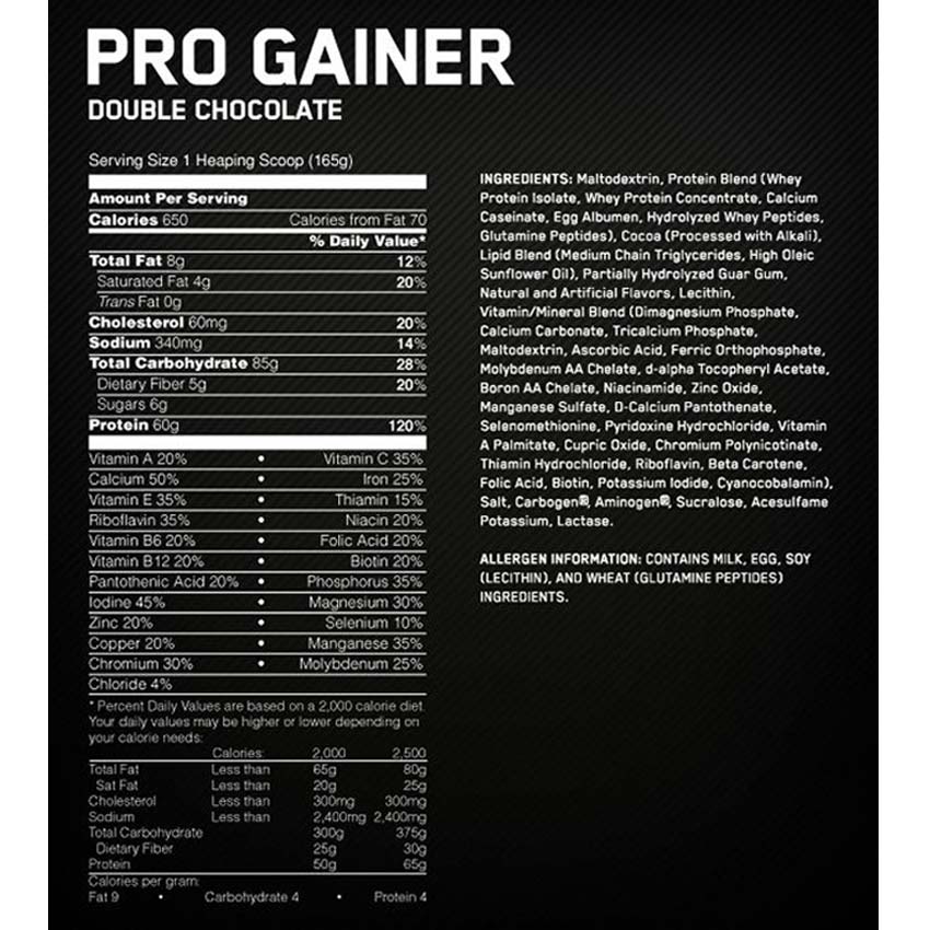 Thành phần Pro Complex Gainer Thành phần Pro Complex Gainer