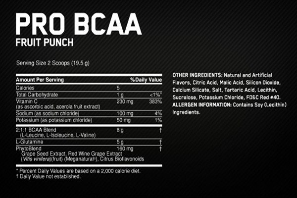 Thành phần Pro BCAA Thành phần Pro BCAA