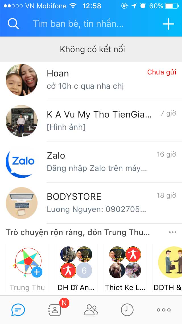 Zalo bị lỗi không vào được 23/09/2018 Trên App Mobile báo không có kết nối