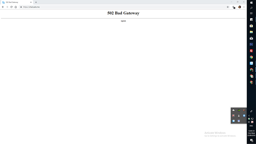 Zalo bị lỗi không vào được 23/09/2018 Trên trình duyệt thì báo lỗi 502 Bad Gateway